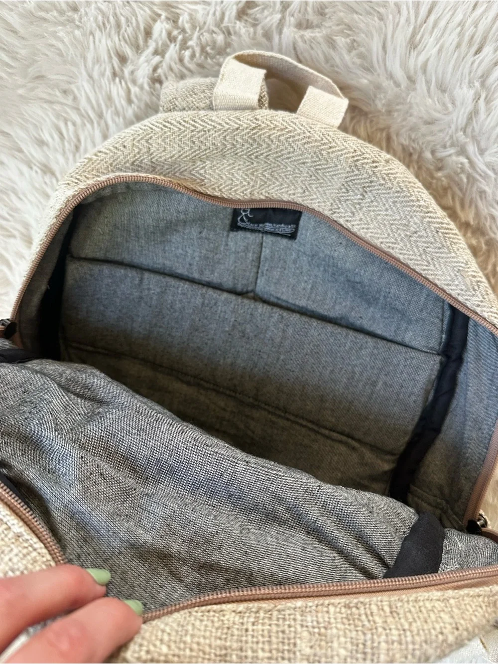 Neutral Beige Textured Laptop Backpack for Women (handmade)